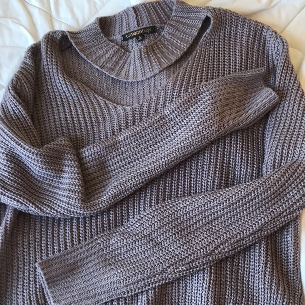 purple cut out sweater